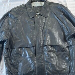 Vintage Ferracci Black Lambskin Leather Motorcycle Jacket Coat Men's Size 3XLT